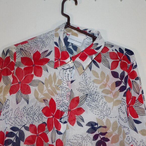 Alfred Dunner Sheer Floral Swiss Dot Button Down Shirt Sz 12 - Picture 2 of 6
